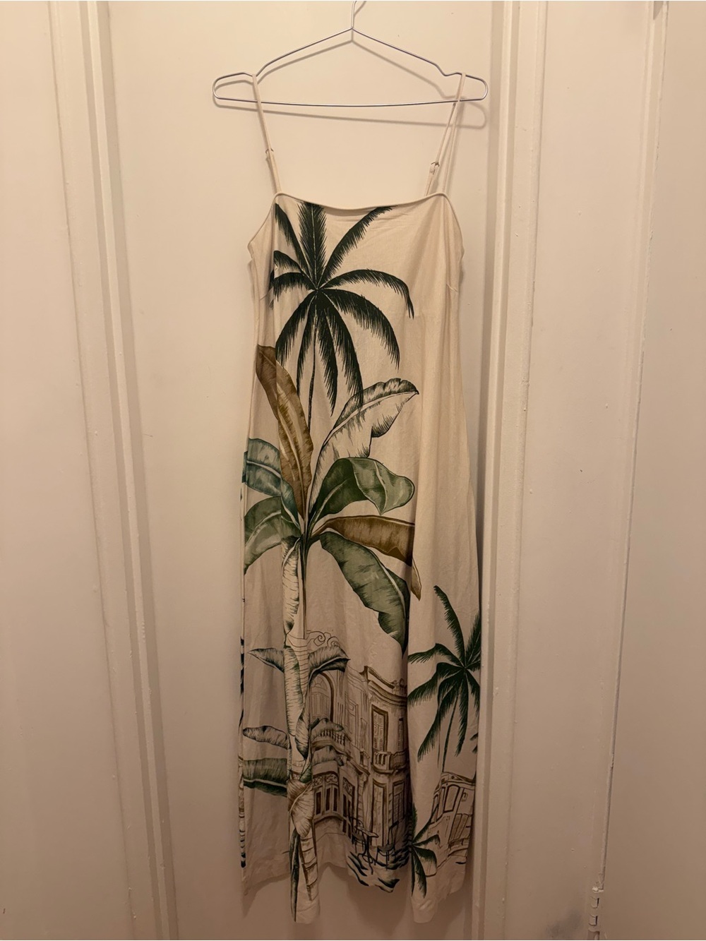 FARM Rio Cream Maxi Dress with Green and Brown Palm Print